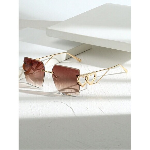 Metallic Rimless Square Glasses With Heart Detail, Y2k Style, Holi main image 4
